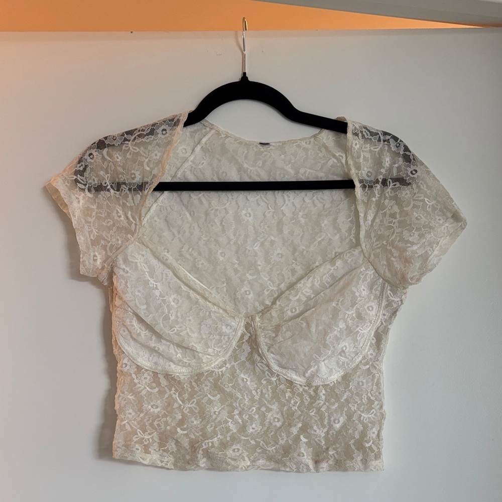H&M Cream Lace Short Sleeve Bra Top
